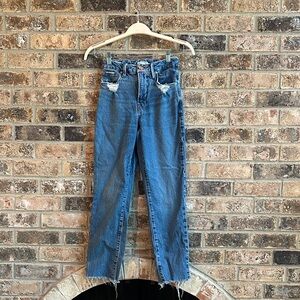 Good American Blue Distressed Straight Leg Jeans